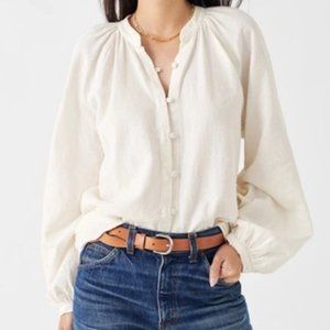 NWT Faherty Naomi romantic soft poet blouse white cream Med
